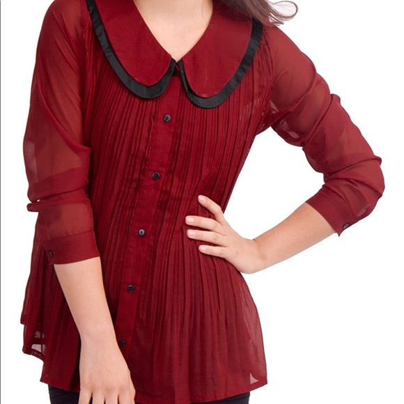 Allegra K Tops - Sheer red pleated blouse XL